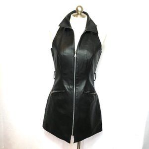 * B B Dakota 90's Y2K Faux Leather zip front mini  Dress Sz 13/14 Vintage